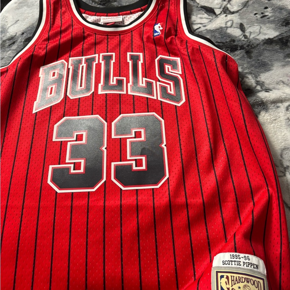 Mitchell & Ness Bulls Red Pinstripe Jersey